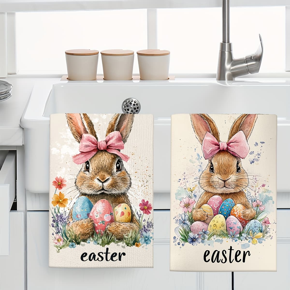 TEMU 2pcs Egg Pattern Kitchen Towels Suitable For Cooking, & Multi- Cleaning Cloths - Soft Absorbent With Cute Rabbit Egg, Rectangular Dish Drying Towels, Bathroom & Decorative Use