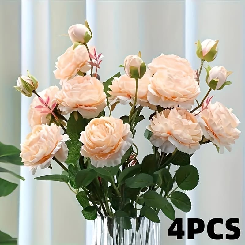 TEMU 4pcs Elegant Artificial Peony Flowers - 8 Large Silk Peonies + 4 Buds, 65cm Stems For Wedding Centerpieces, Bridal Bouquets, Home Decor, Party Decoration (/white/ Pink) - Arrangements