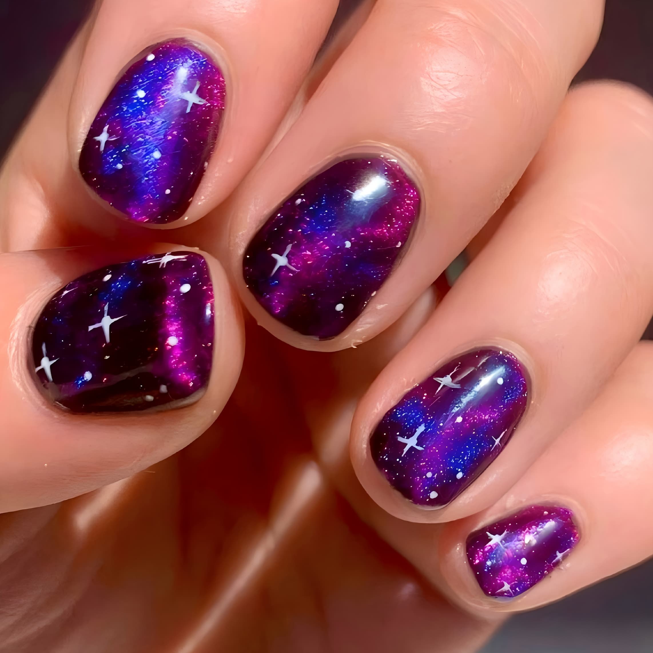 TEMU Patterned Full-cover Acrylic False Nail Tips, Press-on Wearable, For Women, Purple Starry , Reusable Nail Set