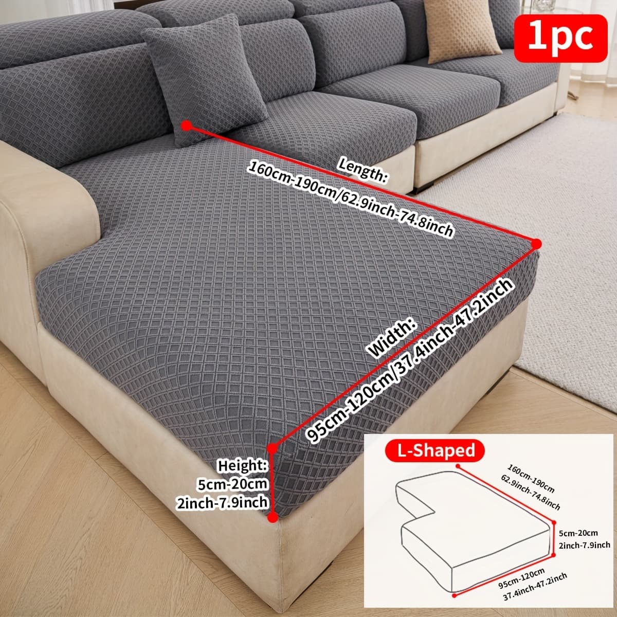 TEMU 1pc Stretch Sofa Cover, Easy , Small Grid Pattern, Color, Dark Gray, Light Gray, Rice White, Color Optional, Grid Pattern Sofa Cover, Stretchable And