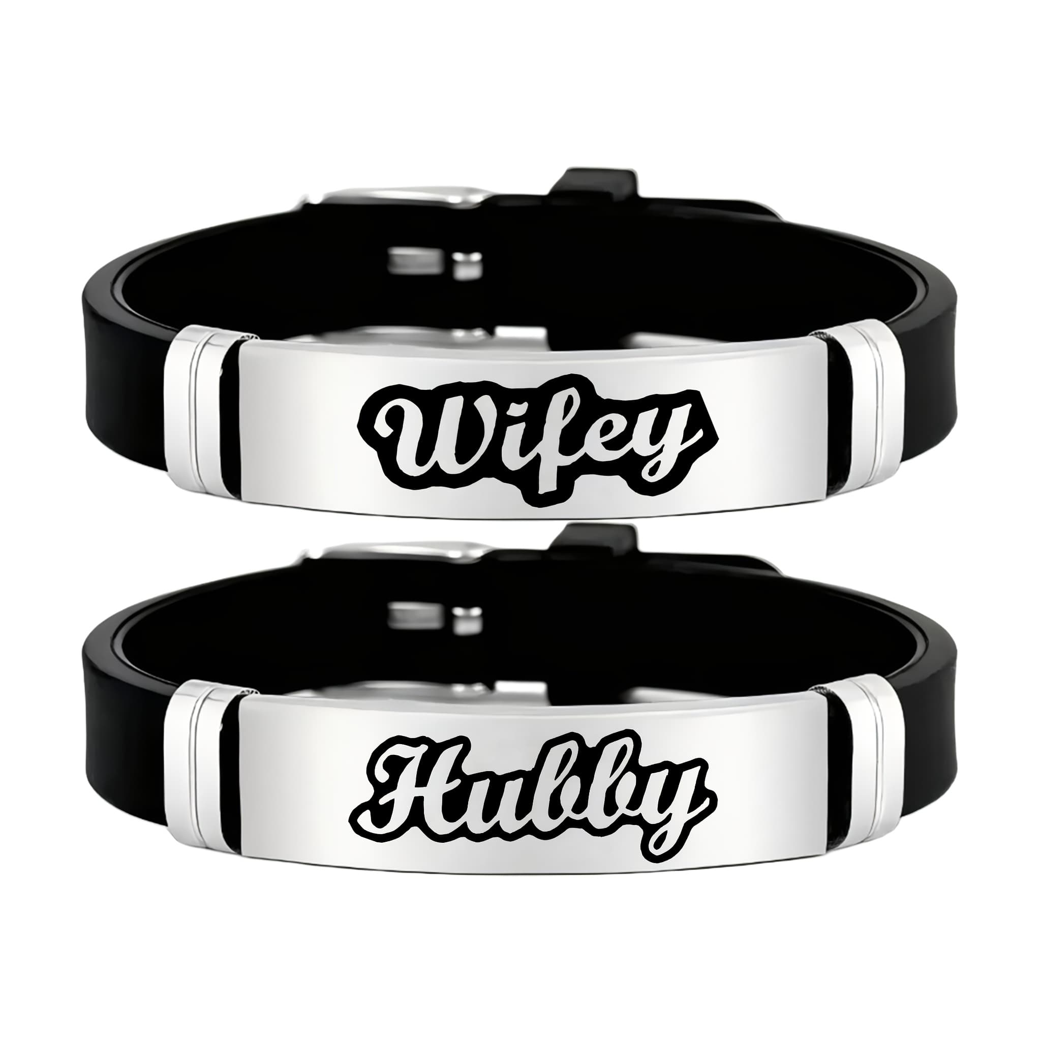 TEMU 1/2pcs Classic Unique Romantic Couple ", Wifey" Design Accessories, 202 Stainless Steel Silicone Bracelet For Couples' Anniversary/wedding, Perfect Gift For Valentine's Day, Birthday, Or New Year