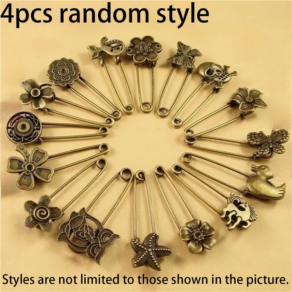 TEMU 4pcs Retro-style Creative Brooch, Safety Pin, Metal Additions, Handmade Additions, Random Styles