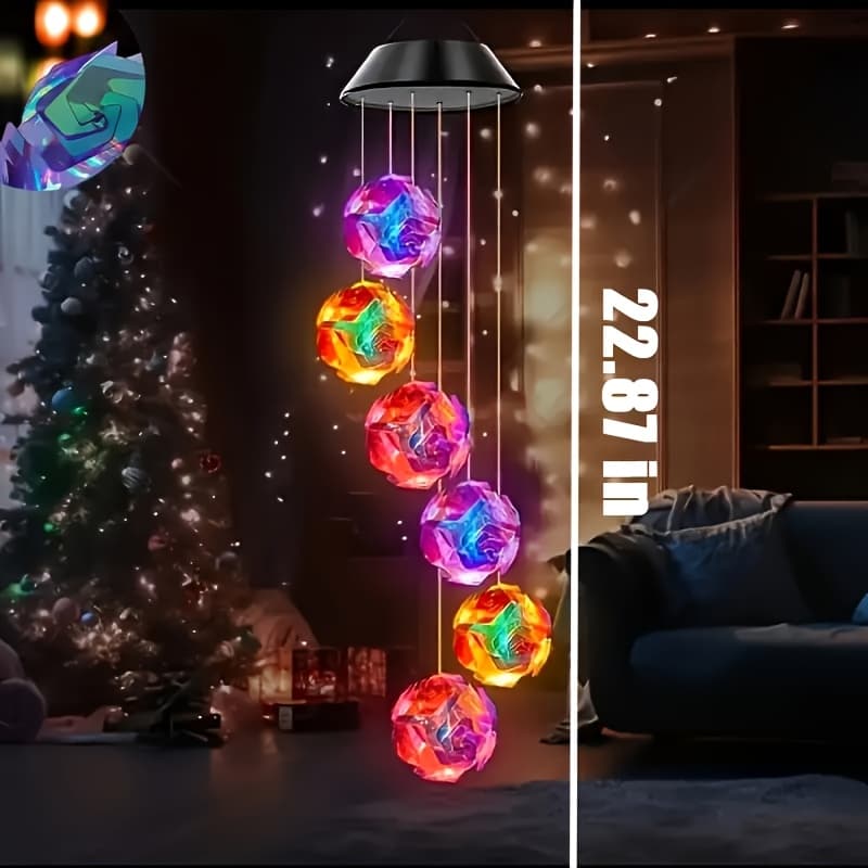 TEMU 1pc Solar-powered Iridescent Ball Wind Chime, Artificial Rose, For Balcony, Home Use, Ambiance, Courtyard Decoration, Decorative Light