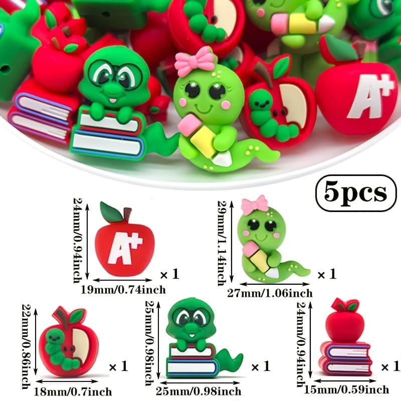 TEMU 5pcs Silicone Beads, Teacher's Day 3d Three-dimensional And Book-shaped Loose Spacer Beads, Suitable For Diy Handmade Jewelry Making, Daily Decoration, Holiday Gifts And Ladies' Gifts