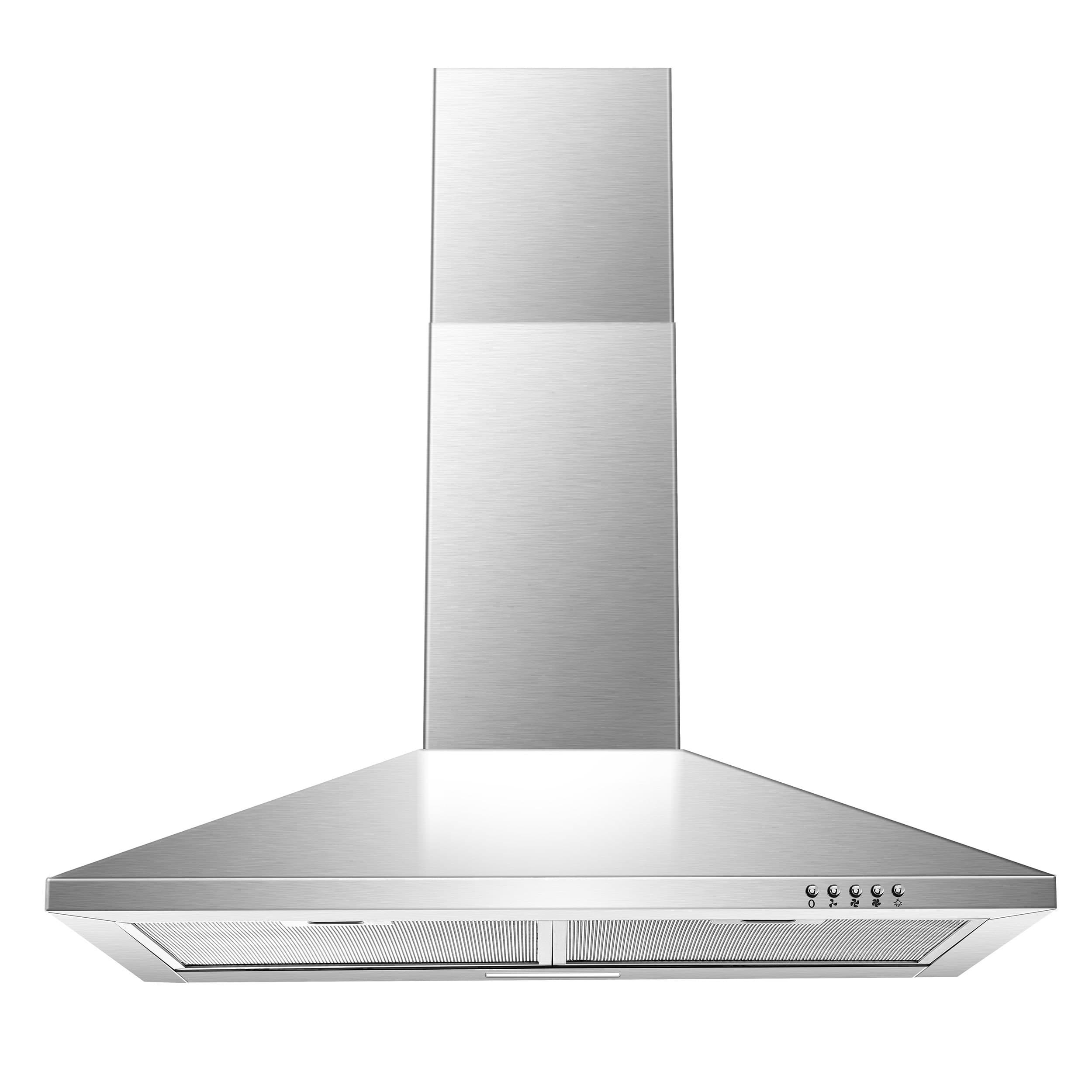 TEMU 30 Inch Range Hood, Wall Mount Stove Hood In Stainless Steel, Aluminum Filters, Exhaust Fan, Button Control, 2 Led Lights Vent Hood