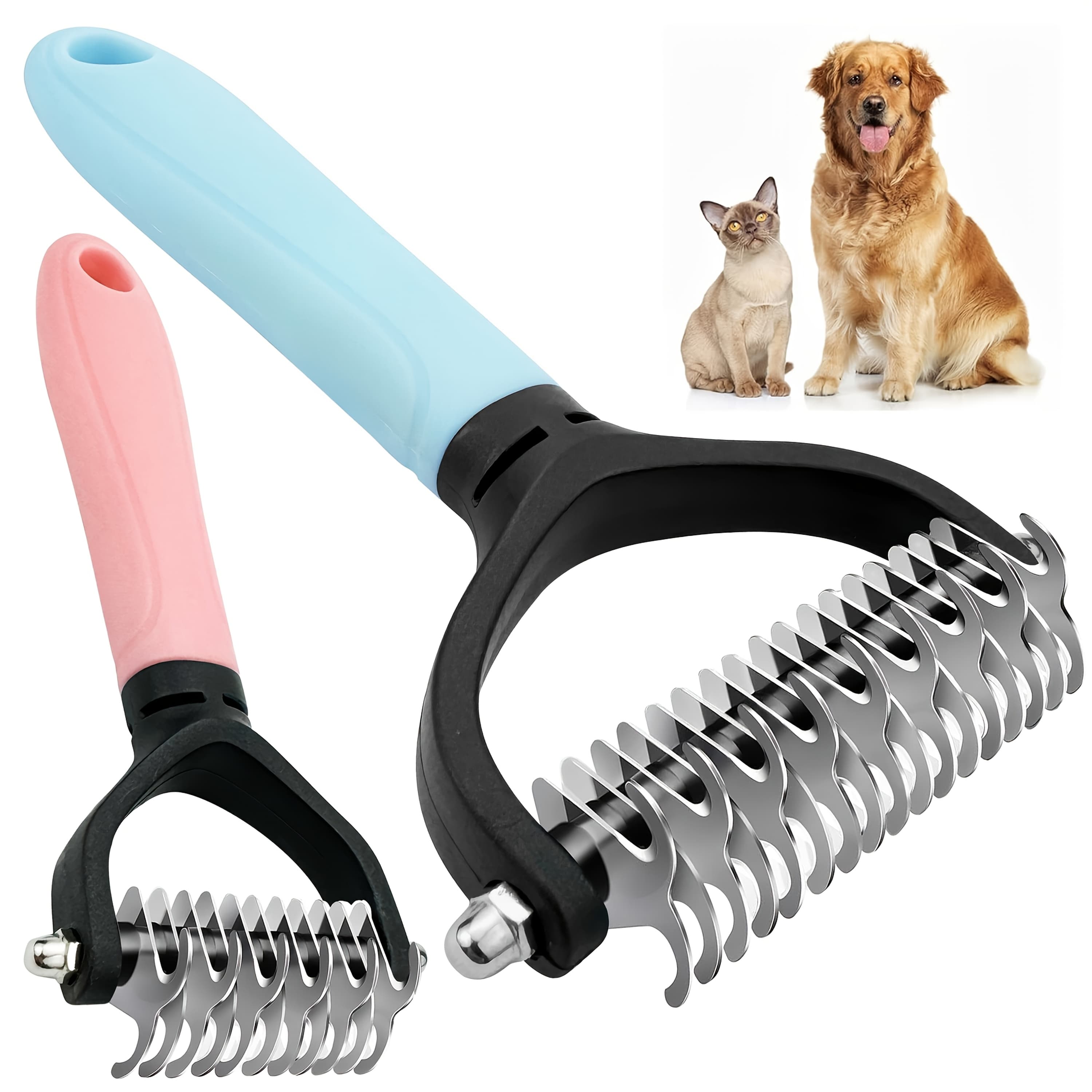 TEMU 2pcs Random Color Stainless Steel Pet Dematting Comb, Double-sided Undercoat Rake Grooming Tool, Hair Remover For Dogs Cats, Remove Mats Loose Hair, Durable Stainless Steel For Long Haired Pets