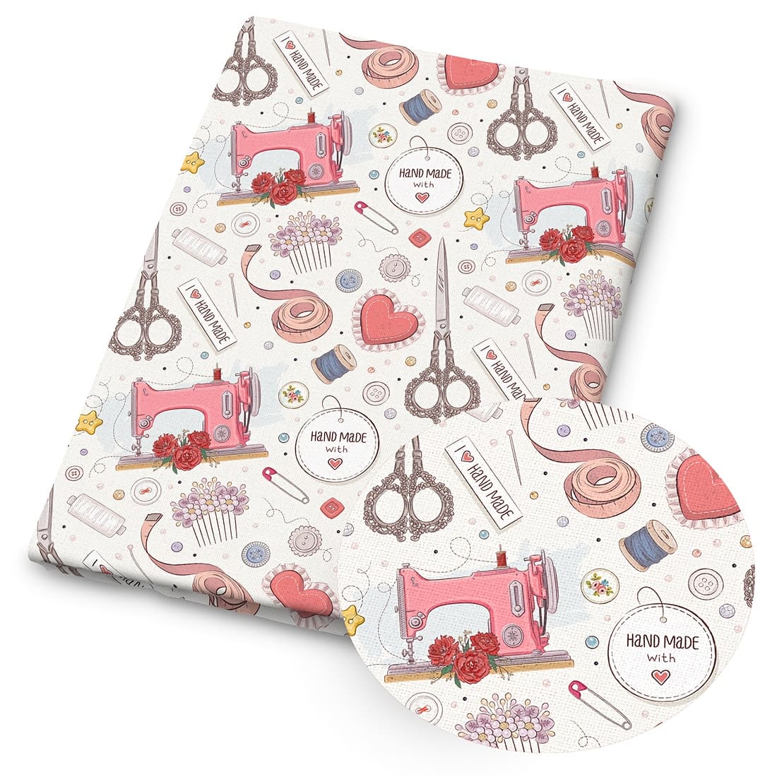 TEMU 1pc Of Sewing-themed Print Fabric - Size: 59 X 19.68 Inches (150 X 50 Cm), Featuring Colorful Sewing Tool Patterns, Suitable For Crafts, , Wallet Making, And Fabric Creation