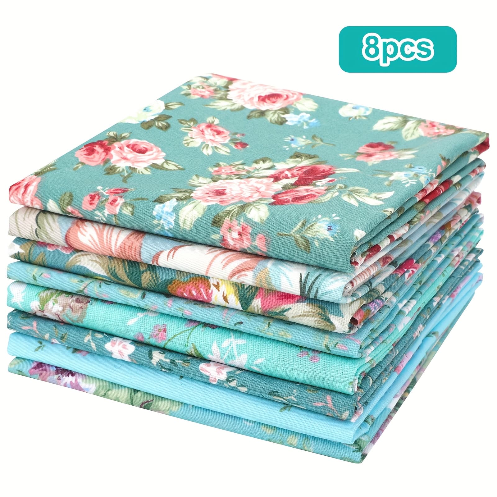 TEMU 8pcs 19.8x19.8 Inch Precut Twill Fabric, Floral Print Squares, For Quilting & Crafting, Vibrant Sewing Supplies, Diy Enthusiast Gift