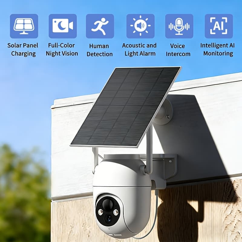 TEMU 1pc Outdoor Security Solar Camera, Wifi , 1080p Full Hd, 355° Pan-tilt Rotation, Hd Night Vision, Detection, Supports Audio-visual Alarms & Audio, Ip66 Rating, Ideal For Homes &