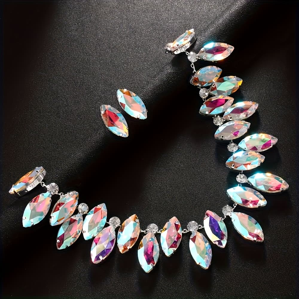 TEMU Elegant Sparkling Ab Multicolor Neck Chain Luxurious Party Bride Wedding Necklace Accessory