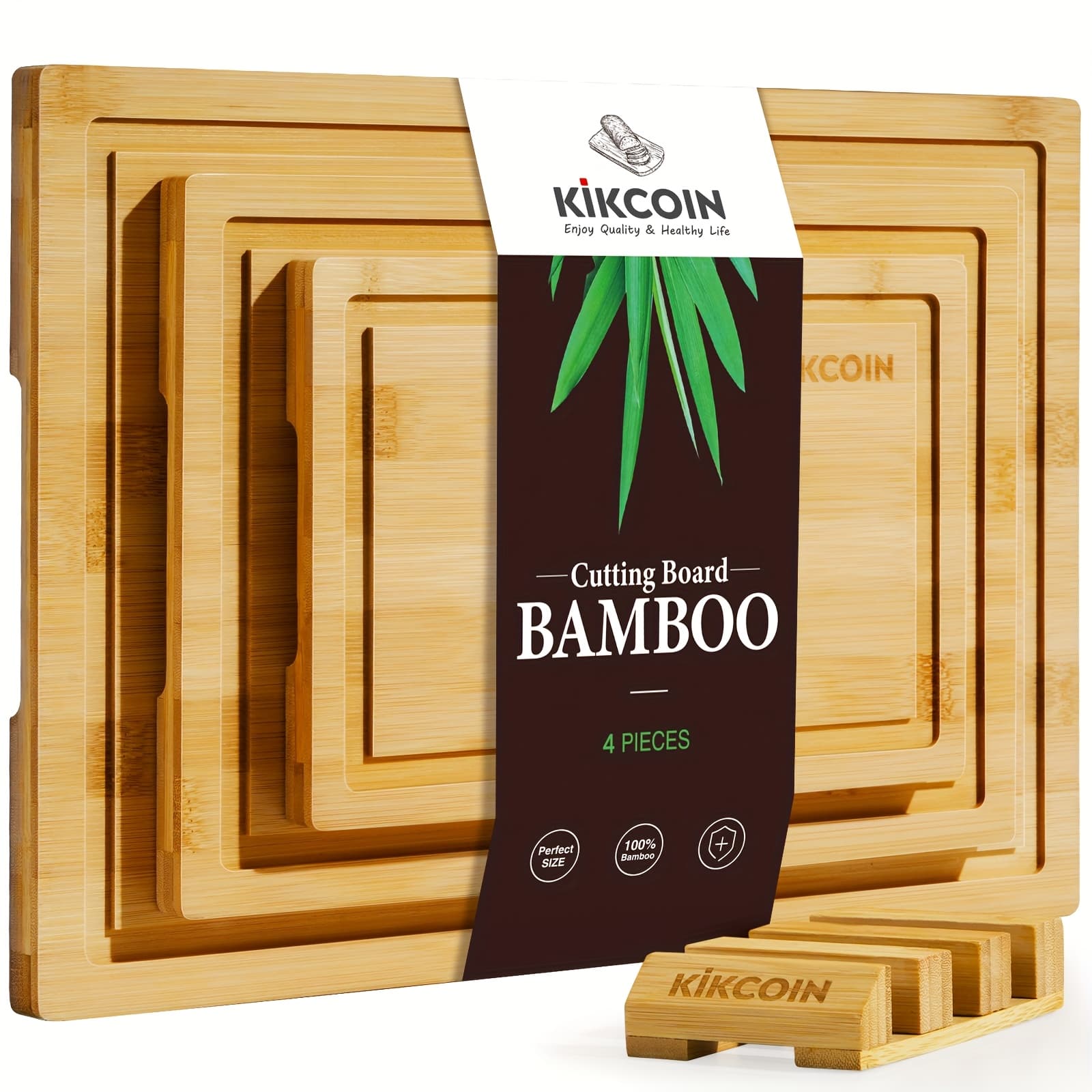 TEMU 4pcs Oversized Bamboo Cutting Board, With Cutting Board Rack, Kitchen Gadgets, Juice , Knife Friendly, Multifunctional Board, For Family, And Relative. Memorial Day, Spring Essentials, Gift