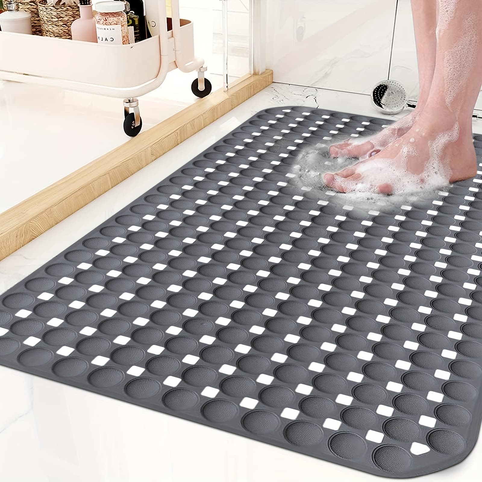 TEMU Bath Mat, Tpr Material Suction Cups Shower Mats For Inside Shower, Machine Washable Quick Dry Bathtub Mat For Bathroom And Spa