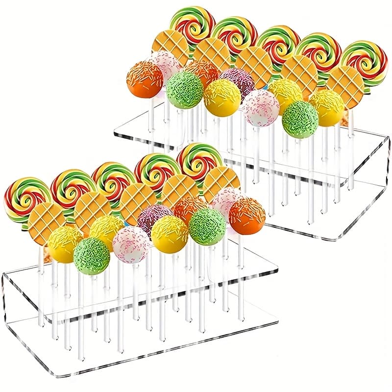 TEMU 2pcs Cake Pops Stands, Acrylic Lollipop Stand Display Holder, 20 Holes Cake Pop Stand, Clear Lollipop Holder For Weddings, Baby Shower, Birthday, Party