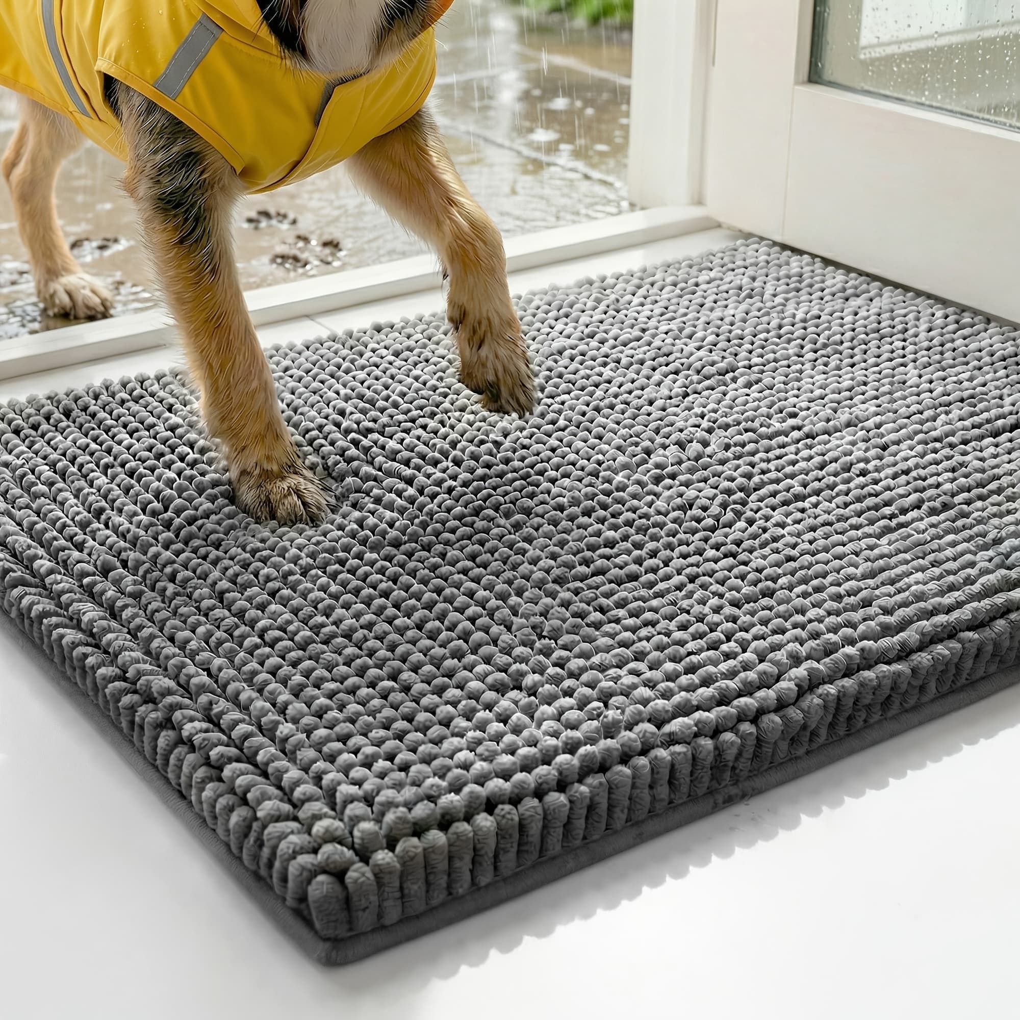 TEMU Dog Mat Absorbent Chenille, Non Slip Dog Pad, Soft Dog Mat For Sleeping And Feeding, Gray, 1pc