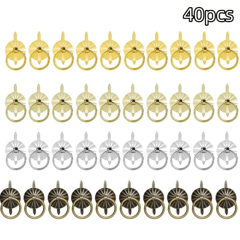TEMU 40pcs Metal Brad Fasteners With Pull Rings Mini Brad Paper Fasteners Metal Pull Ring Handle Art Diy Crafts Decoration Accessories For Kitchen Bathroom Drawer,