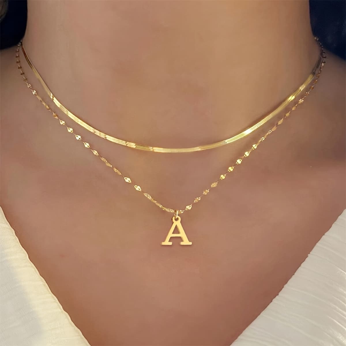 TEMU European And American Cross-border Jewelry Fashion Metal Knife Chain A-z Letter Pendant Necklace Lip Chain Clavicle Chain Necklace
