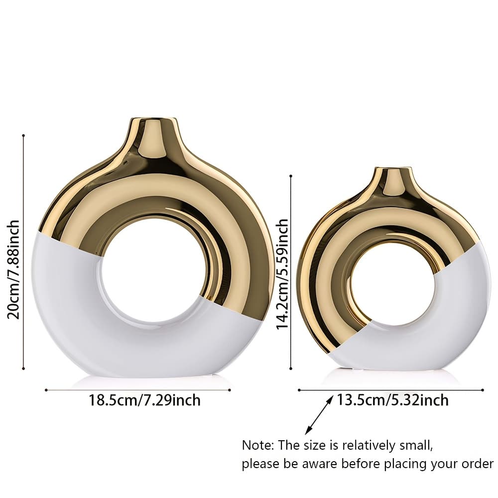 TEMU Set Of 2 White And Vases | Golden Vases For Home Decor, Round Cylinder Shape, Boho Style, Suitable For Living Room, Kitchen, Coffee Table, Valentine's Day Gift