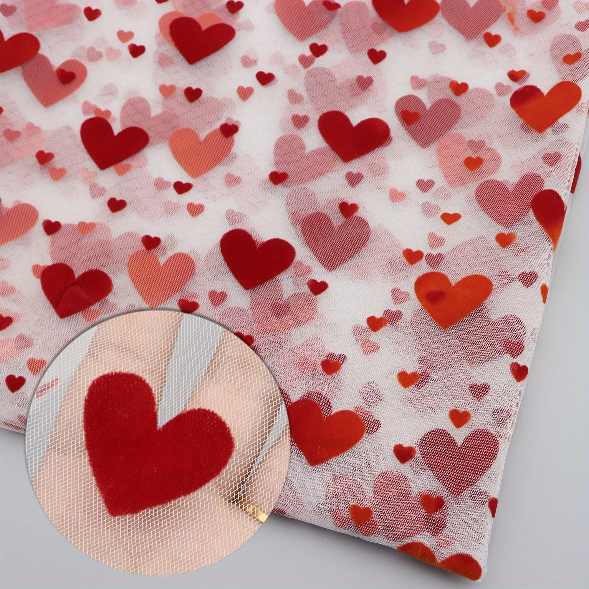 TEMU 1pc 62.9x19.68 Inch Double-sided Velvet Tulle Mesh Fabric With 3d Big Heart Pattern Bows, Party Capes And Photo Backdrops, Tulle Fabric 100% Polyester Fabric