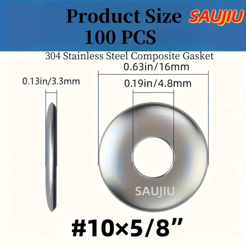 TEMU 100pcs 304 Stainless Steel Epdm Washers - Metal Bonding Seal For Drill Tail Screws, Anti-loosening, Shock Absorbing, Anti-slip, Anti-aging, Durable Seal, Multiple Sizes