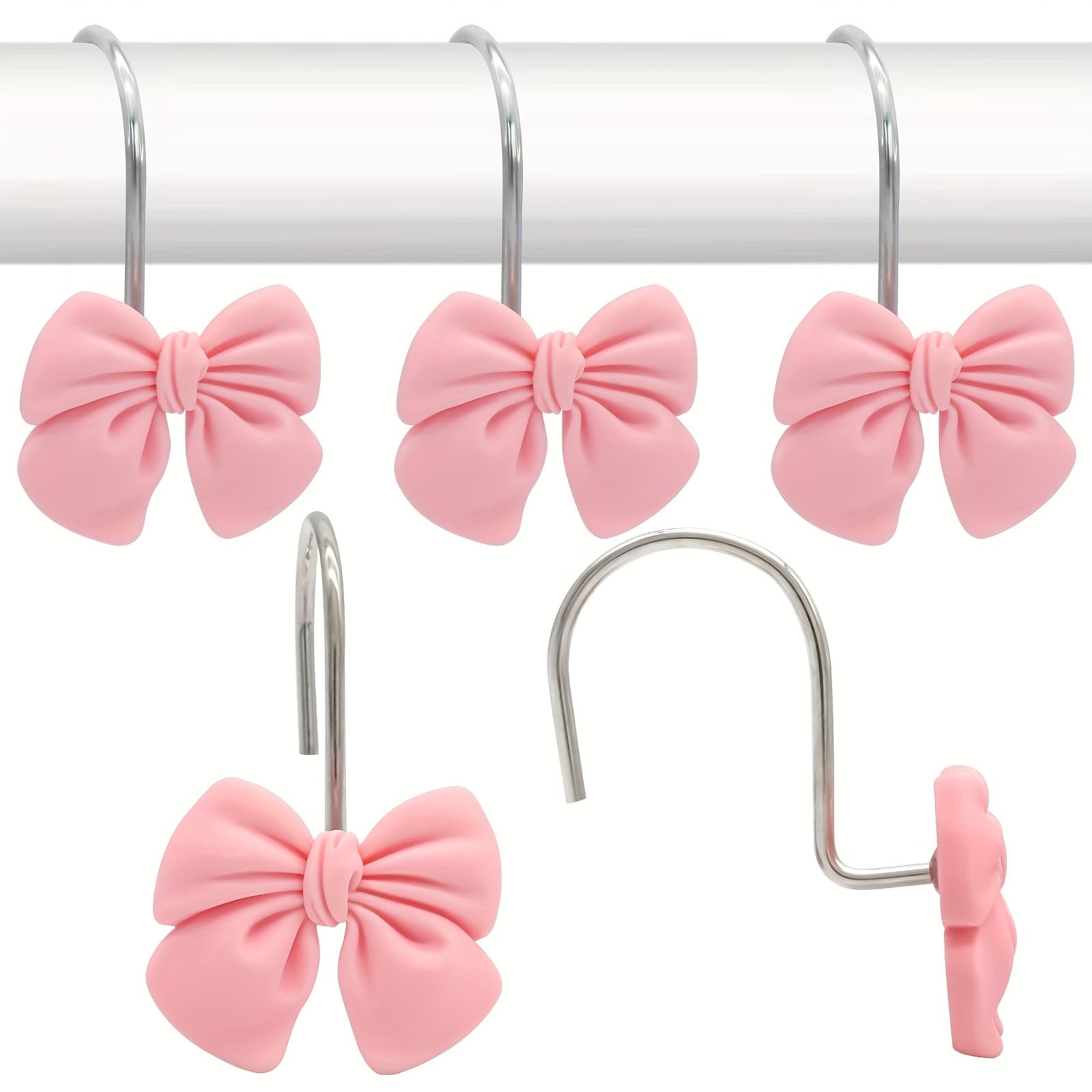 TEMU 12pcs Bow Decorative Shower Curtain Hooks, Made Of Cast Iron, And Rust-, , Suitable For Multiple Scenes Such As Bathrooms, Bathroom Accessories.