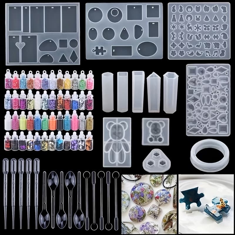 TEMU Silicone Molds Kit For Crafting Resin Jewelry, Including Molds For Making Epoxy Jewelry Such As Pendants, Necklaces, Earrings, And Keychains, Along With Tools For Jewelry Creation