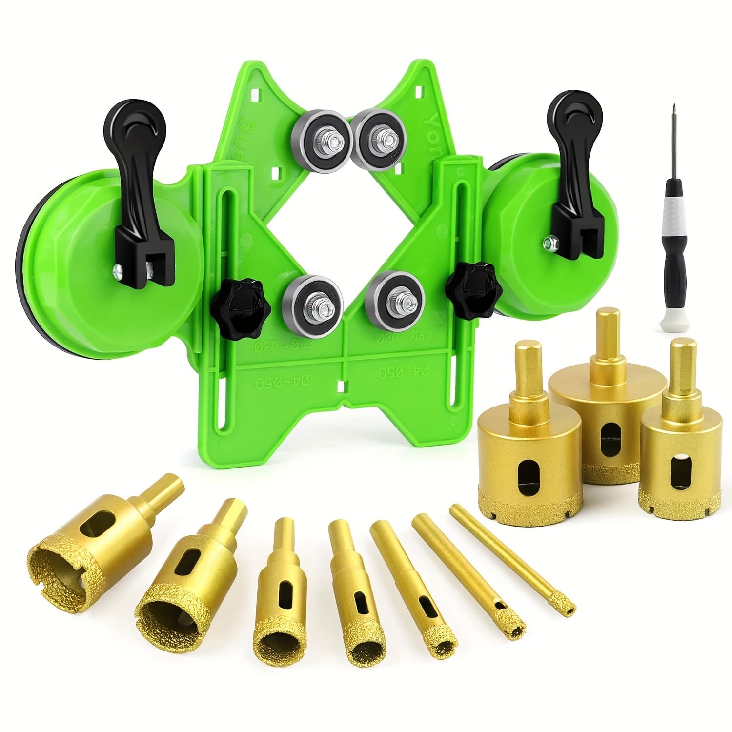 TEMU Diamond Kit, 10pcs Dry/wet Brazing Tile Core Guide Jig Hollow Drill Bits Sets With Double Suction Cups For Ceramic, Glass, Porcelain, Marble, Granite