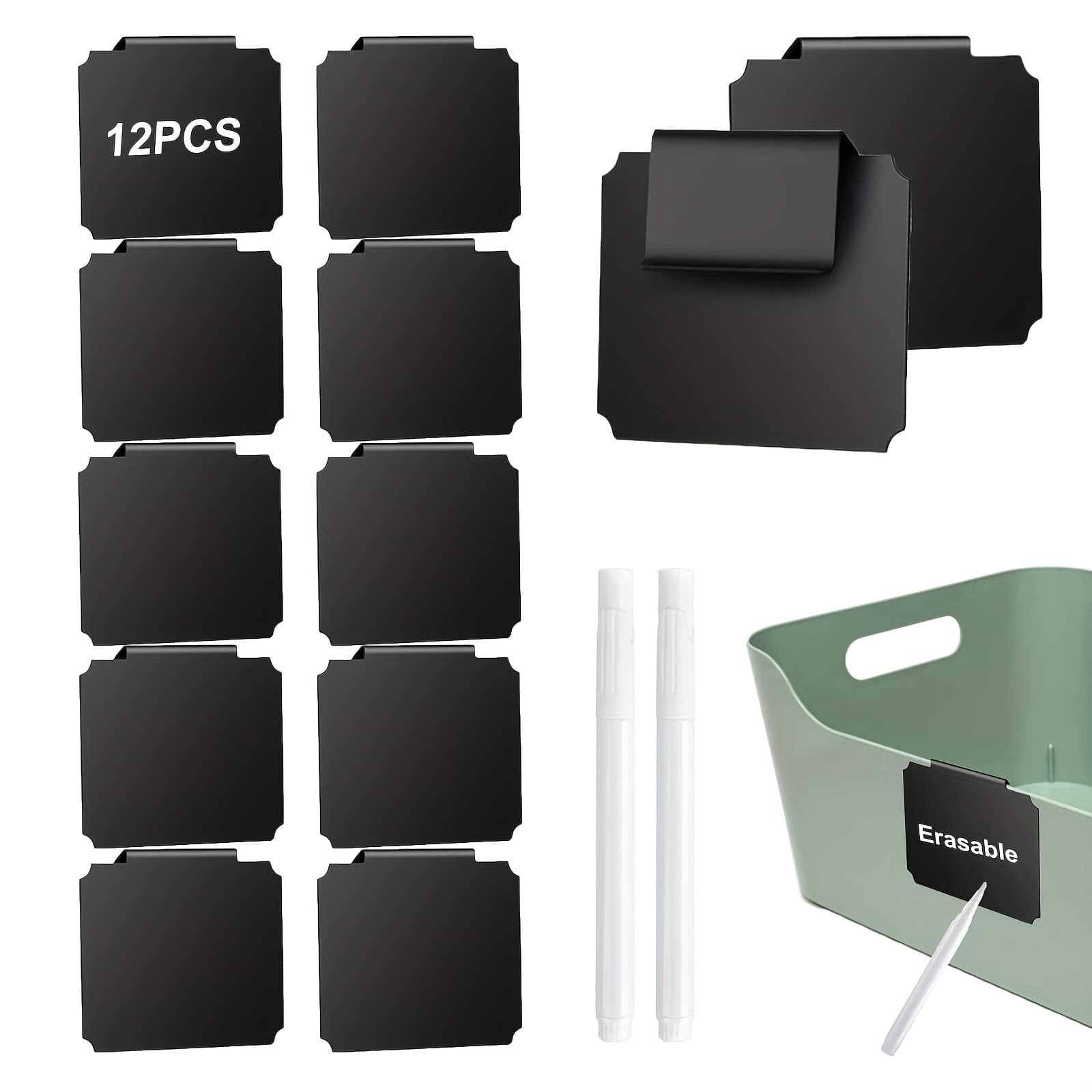 TEMU 12 Reusable Clip-on Chalkboard Labels, Detachable Storage Box Tags, Suitable For Wardrobes And With 2 Markers