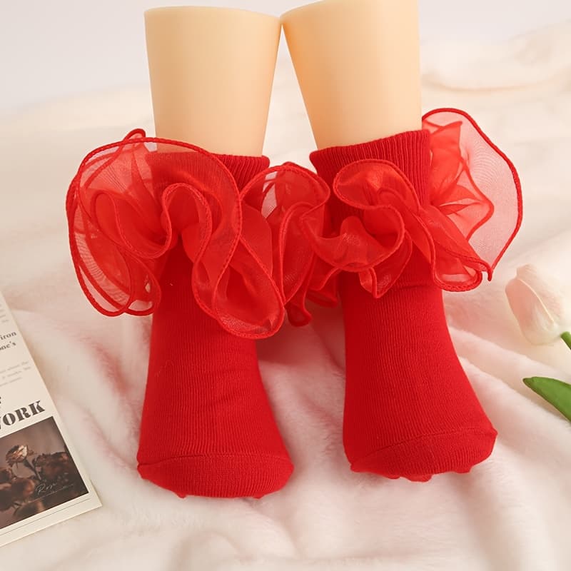 TEMU 1 Pair Mid-size Solid Sequin Large Lace Short Socks
