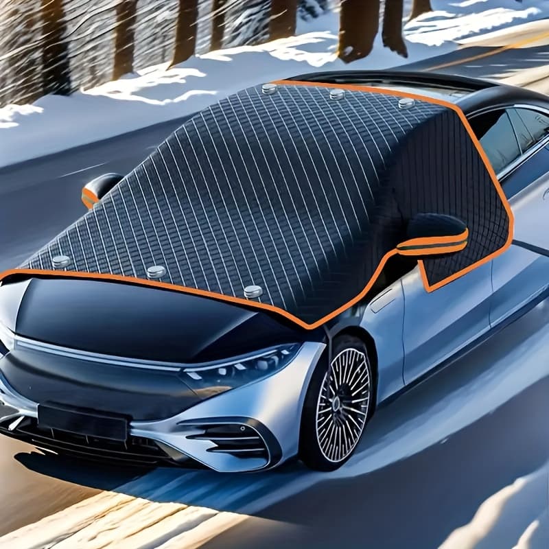 TEMU Car Windshield Snow Cover, Magnetic And Strap Installation, Protective , Oxford Fabric Material, Fits Most Vehicles, Uv Protection, Snow And Sun Shield, Easy To Store