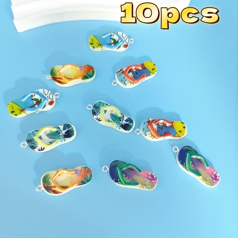 TEMU 10 Summer Beach Style Resin Charms - Colorful Jewelry Making Additions Featuring Palm Trees And , Perfect For Beach-themed Crafts