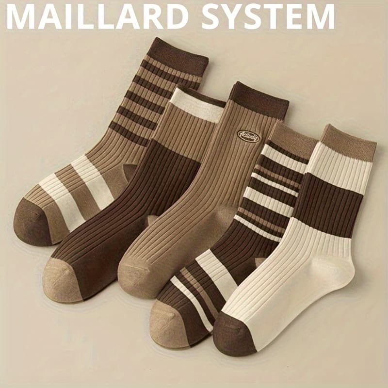 TEMU 5 Pairs Of Women's Merlade Series Mid-tube Socks Striped Wide Dark Women's Long Socks