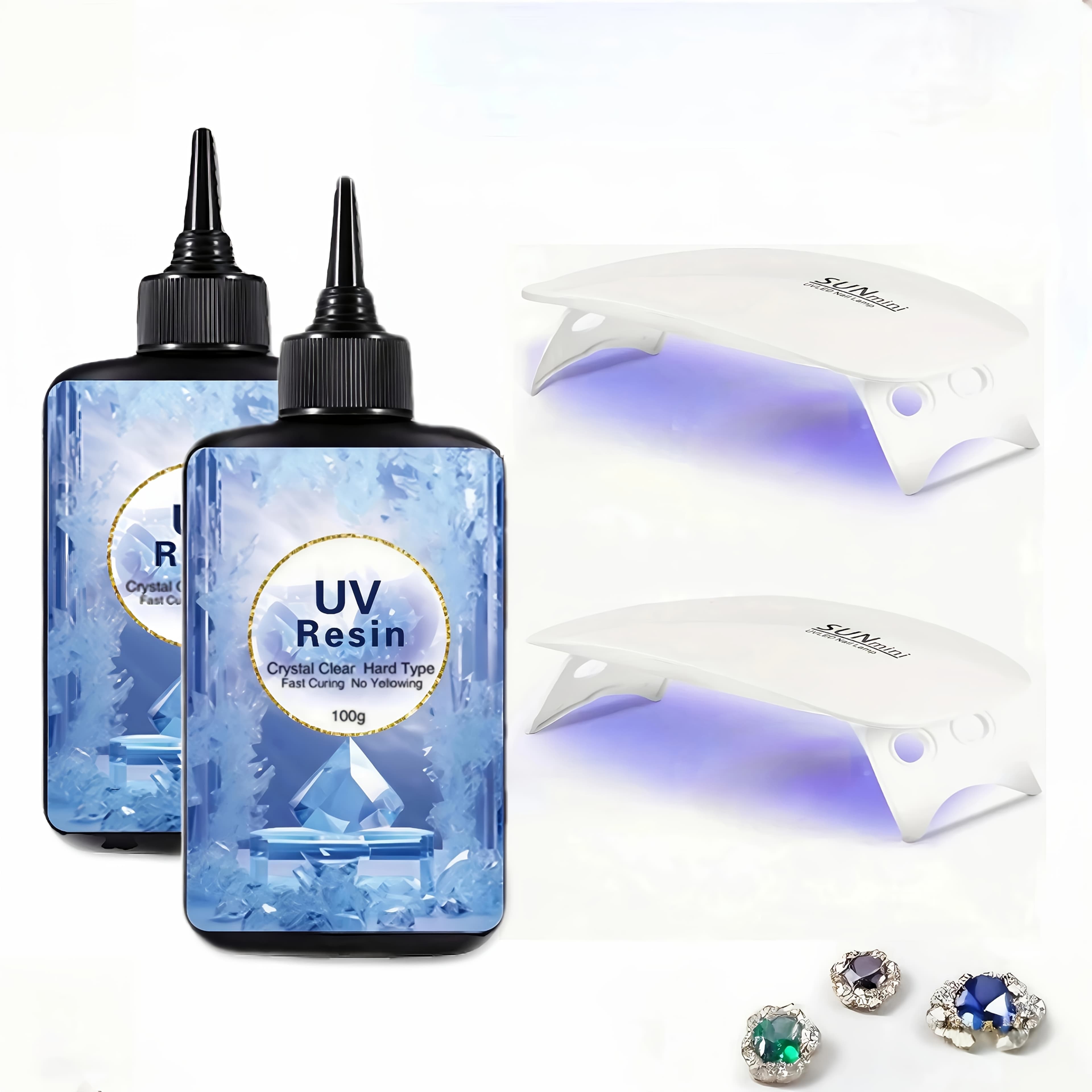 TEMU This 200g Resin Kit Comes With 2 Sets Of 6 Lights And 2 Molds, Featuring An Version Of Cured Resin Set That Includes 6 Light Beads, Perfect For Crafting Handmade Jewelry