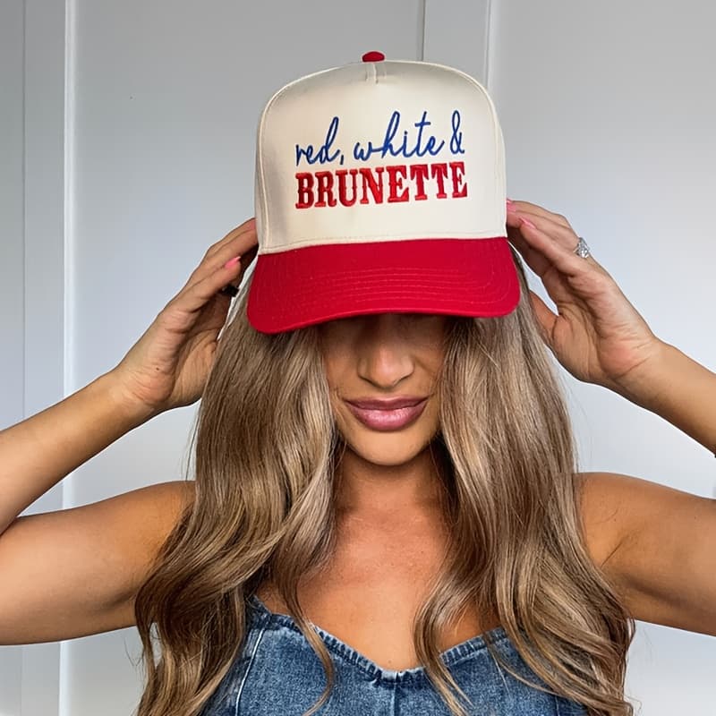 TEMU Women's "red, White And Brunette" Baseball , Fashionable Adjustable Casual Hat, Perfect For Spring, Autumn, Travel And Beach Vacation