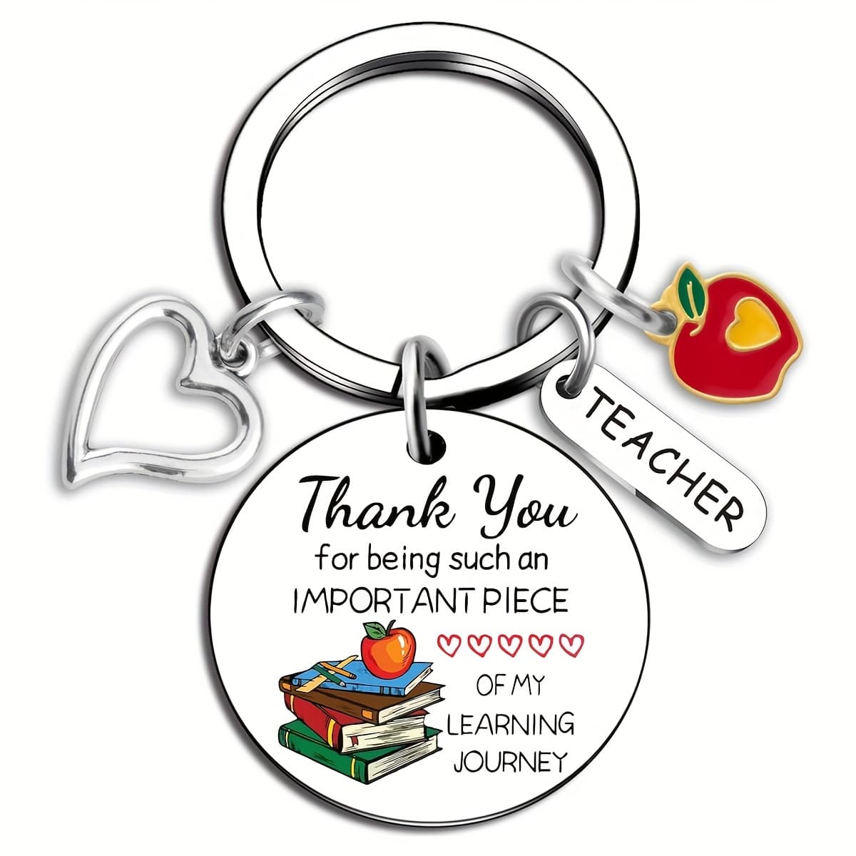 TEMU 1pc Color-printed Stainless Steel Round Plate Keychain, Thank You Teacher Gifts, Teacher Keychain, Teacher Gift, Valentine's Day, Teacher's Christmas Gift
