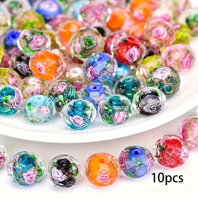 TEMU 10/20pcs Flower-shaped Glass Beads For Jewelry//crafts/necklace Making, Lampwork Beads Bohemian Style For Rosary Jewelry Craft Handmade