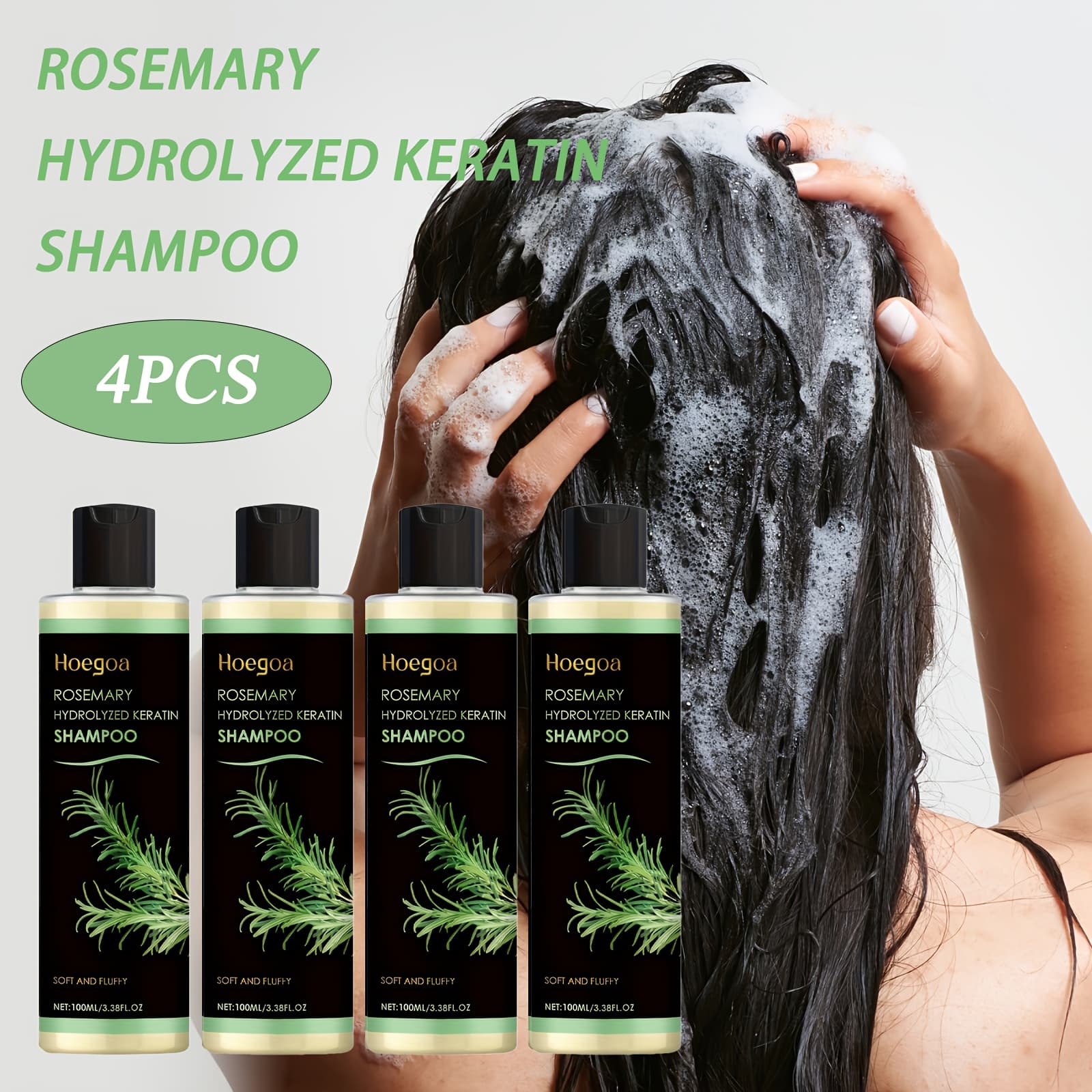 TEMU 4pcs Rosemary Shampoo With Keratin And Tocopherol | Volumizing And Moisturizing Shampoo For Smooth And Shiny Hair, Suitable For All Hair Types, Ideal Gift For