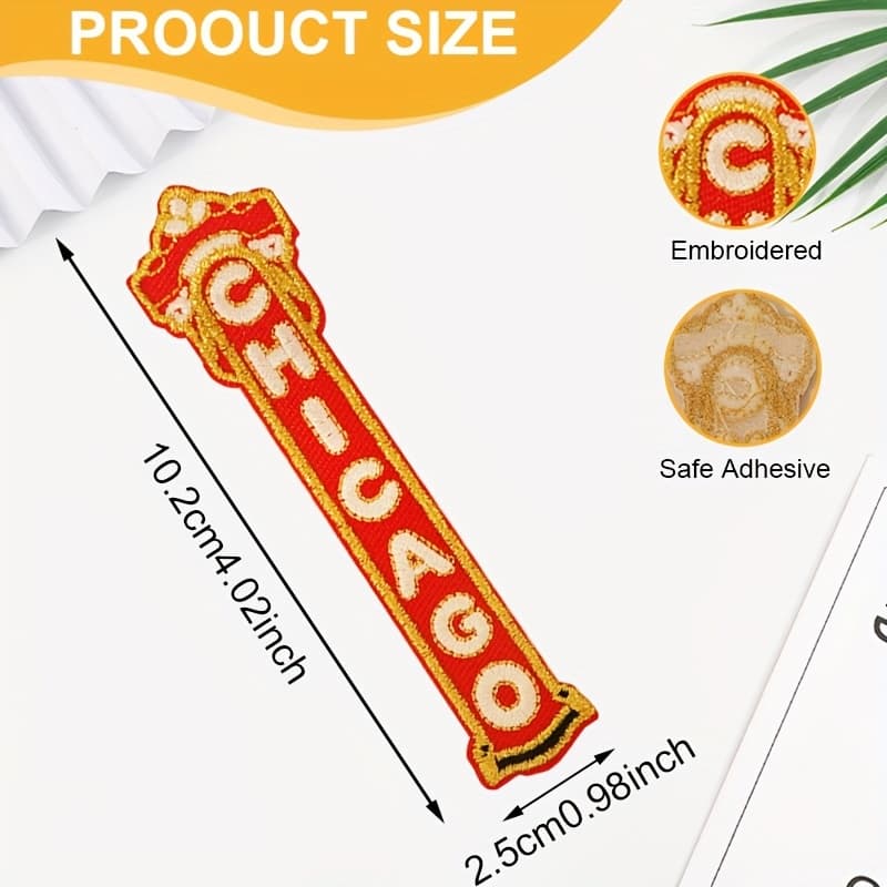 TEMU 2d Flat 1pc Chicago Embroidery Iron-on Patches Sew-on Suitable For Clothing And Additions, Hats, Shoes, Bags And Crafts