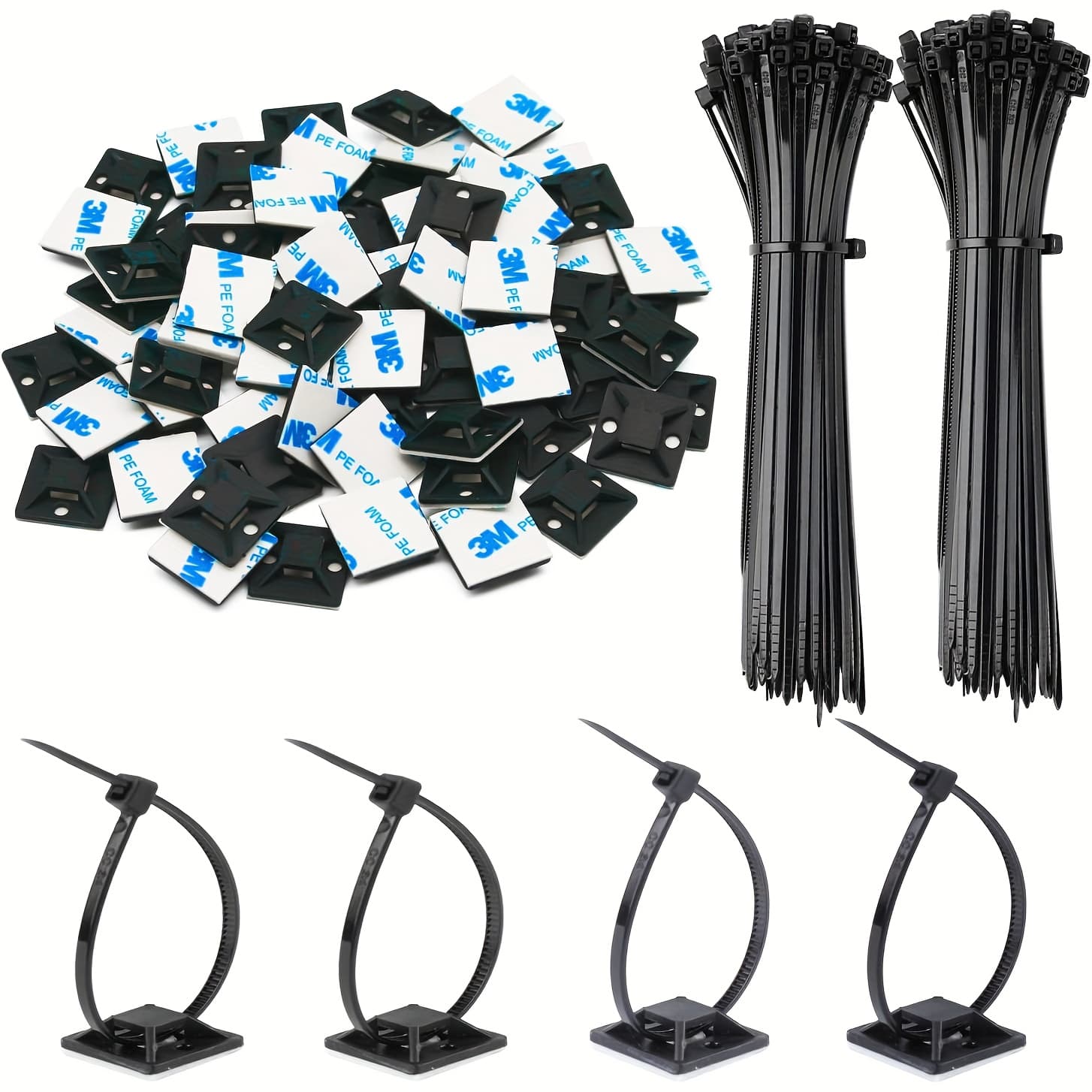 TEMU 200pcs Of Self-adhesive Tape Bases - 5.08x5.08 Cm Nylon Cable Organizers, Suitable For Home, Office, And Outdoor Use