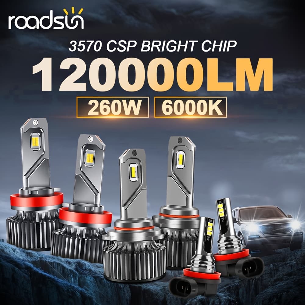 TEMU 6/4pcs 9005+h11 Led Headlight Combination Bulbs, High/low Beam Fog Lamps 260w 120000lm Super 6000k, Without Battery