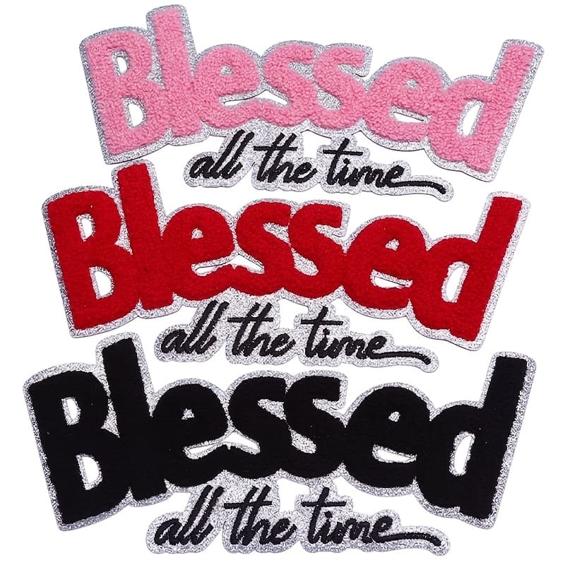 TEMU A Patch Featuring Black, Red, And Pink Colors With The 'blessed ' In English Letters, Designed For Embroidery And Ironed The Of Bags, Clothing, Or Used As A Decorative Sticker
