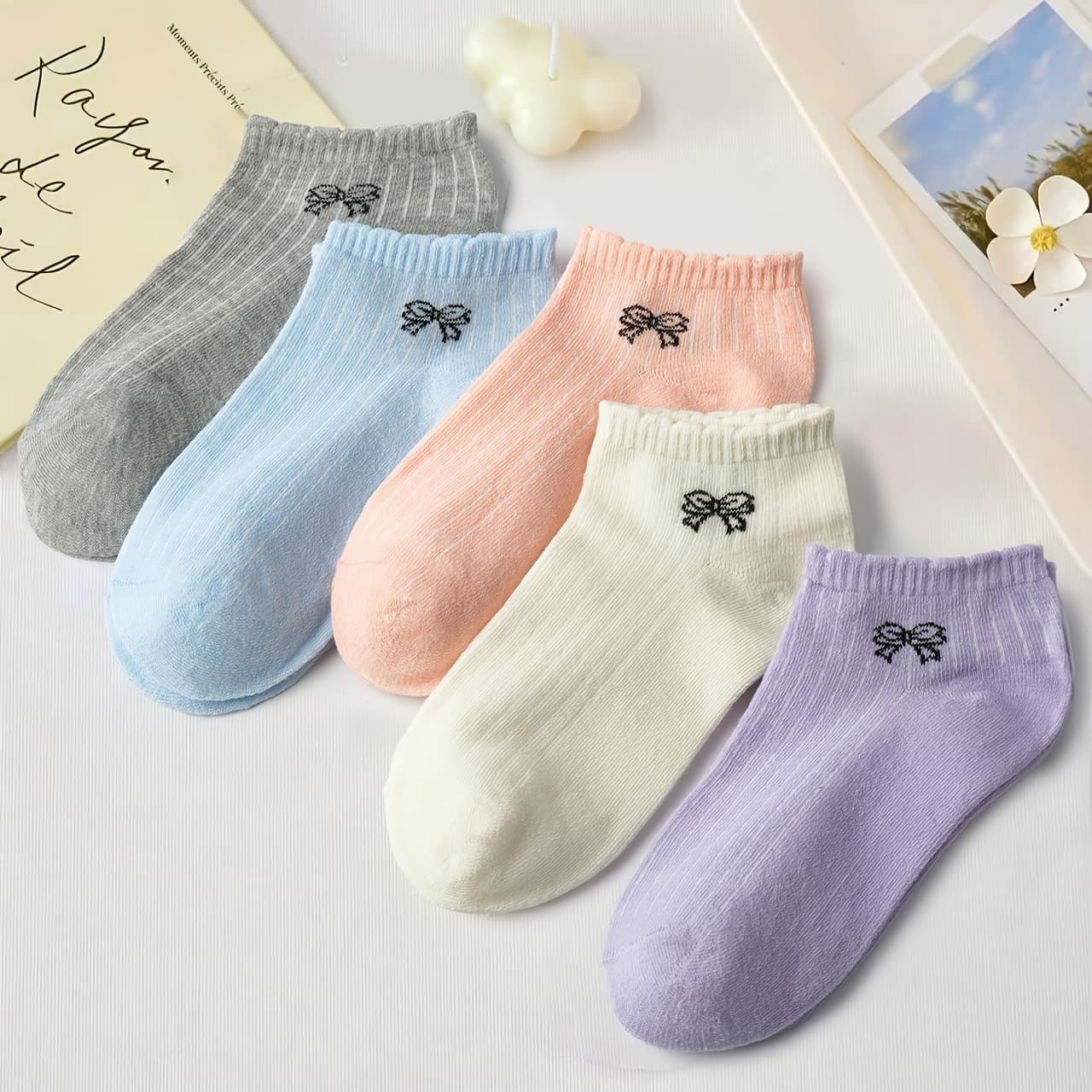 TEMU 5 Pairs Of Lace Bow Short Socks That Are Soft And Comfortable