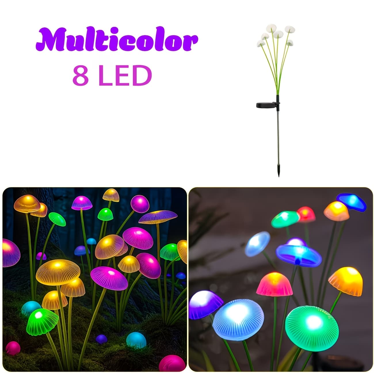 TEMU 8led Solar Garden Light, Outdoor Garden Decoration Light, 8-head Mushroom Shaped, Ip44, Suitable For Outdoor Courtyards, Lawns, Weddings, Path Landscapes, , Gardens, Holidays,