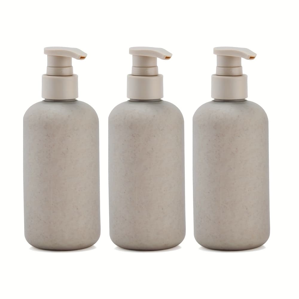 TEMU 1 Set/3pcs 250ml/8.45oz Travel Bottle Set Wheat Straw Bottles, Shampoo Press Lotion Bottles, Empty Plastic Dispensing Bottles - Travel Set, Shower Gel Shampoo Conditioner Dispensing,