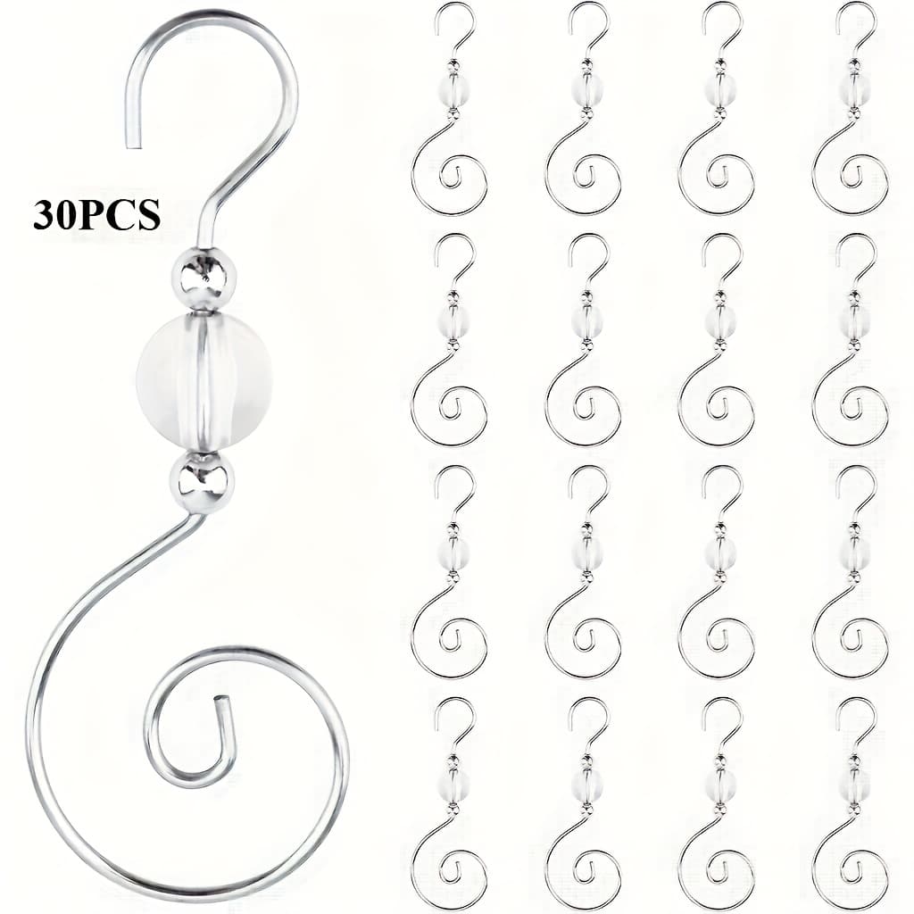 TEMU 30 Shiny Hooks, Suitable For Christmas Tree Decoration, With Transparent Beads - , Sturdy Hooks, Suitable For Festivals And Home Decoration, Practical Hooks, Utility Hooks