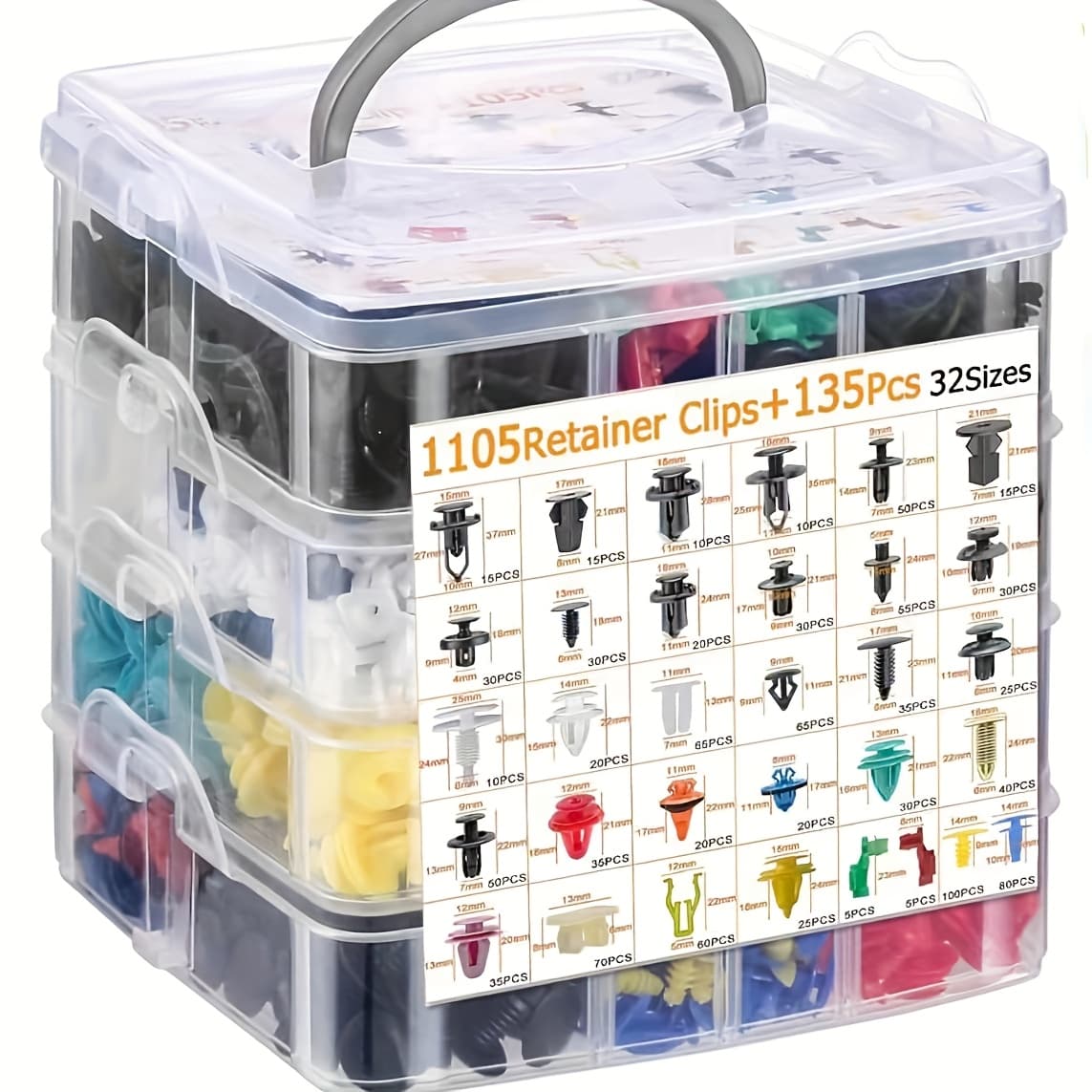 TEMU 1105 Assorted Automotive Clips, 4-layer Plastic Fasteners, Universal Car Body Parts And Additions, Made Of Pp Material, Suitable For Models Of Car Body Clips