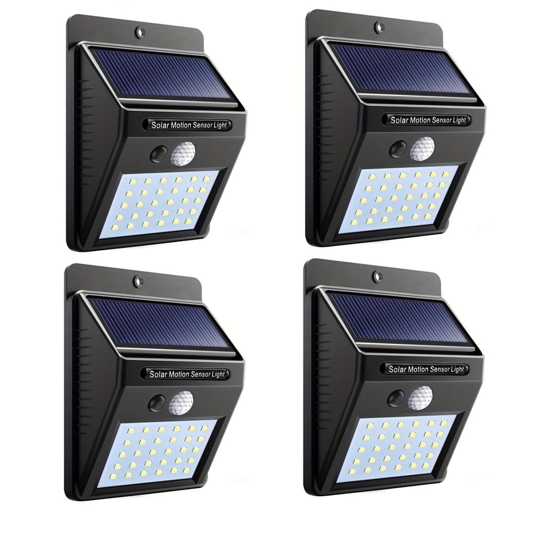 TEMU Solar Outdoor Light -4pcs Set, With Motion Sensor, Safety Light Strip, 3 Lighting , Ip65, Wireless Solar Wall Light, Suitable For Gardens, Courtyards, Fences, Decks, Garages