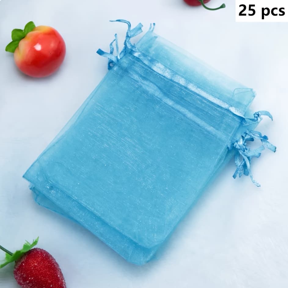 TEMU Gift For Her/him 25pcs 15*10cm Lake Blue Organza Drawstring Jewelry Pouches