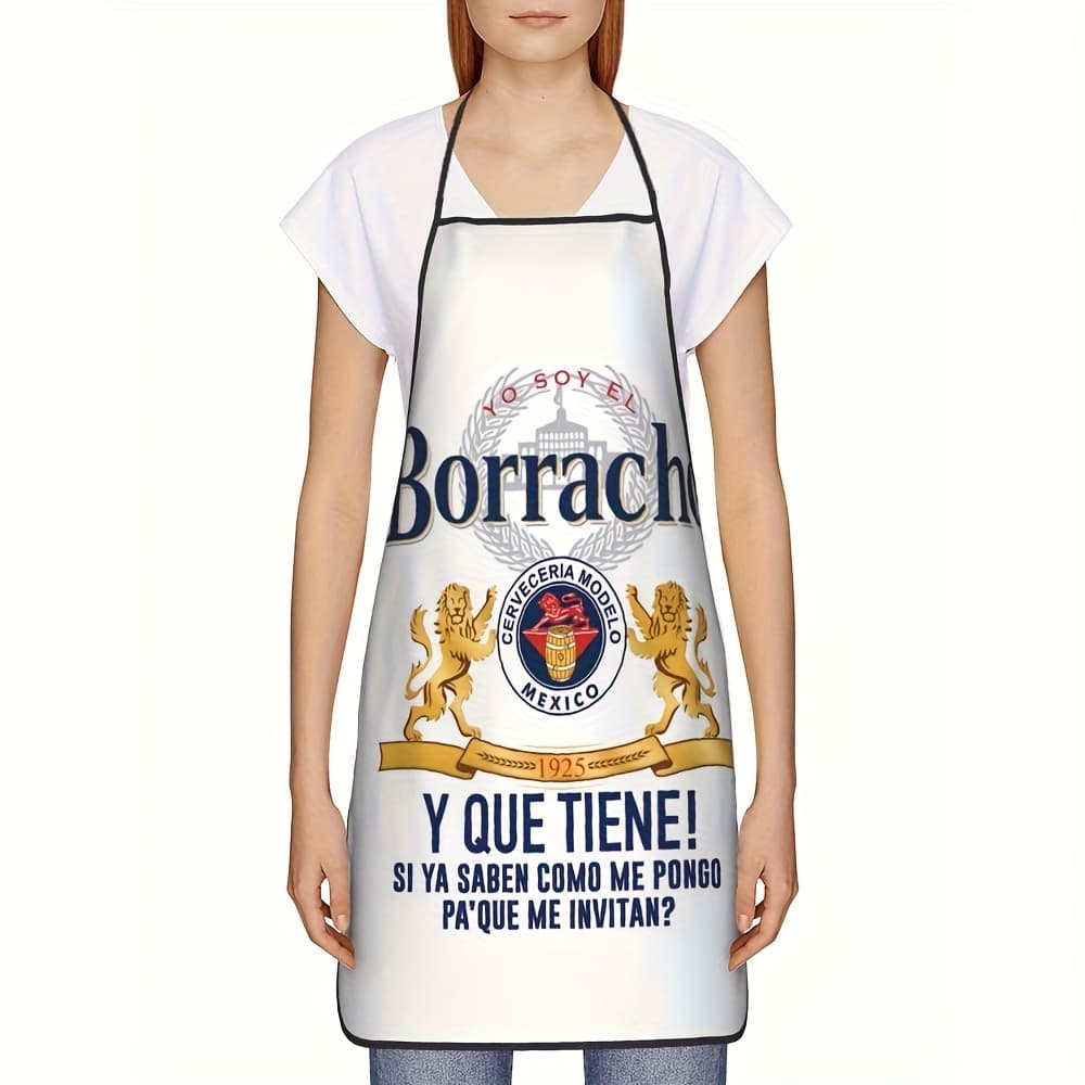 TEMU A Spanish "drunkard" Apron - A Apron For Beer Enthusiasts With A Vintage - Blue Text - Durable Polyester Cooking Apron