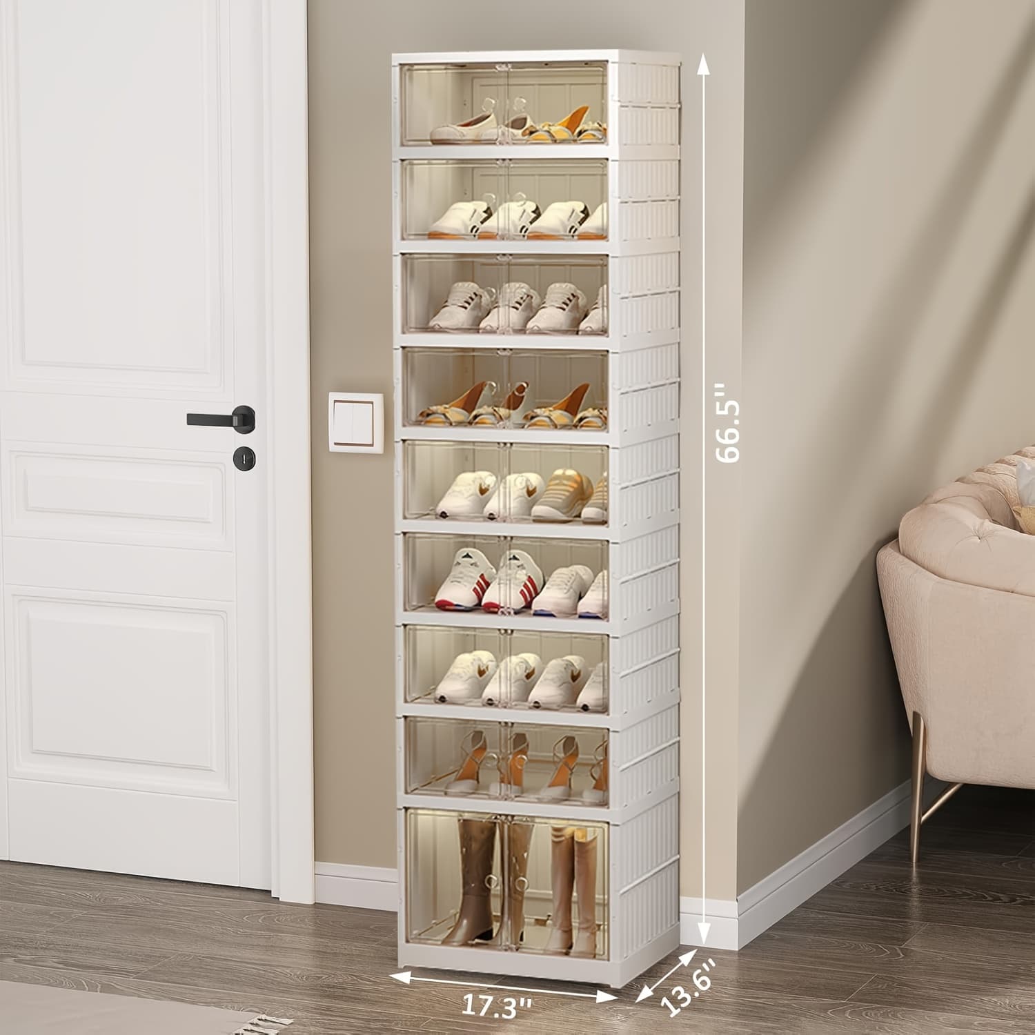 TEMU Shoe Rack Organizer For Closet Entryway 6/9 Tiers-12/18 Pairs Foldable Sneaker Storage Shoe, Collapsible Shoe Cabinet With Doors, Stackable Shoe Storage Cabinet With Lids For Living Room