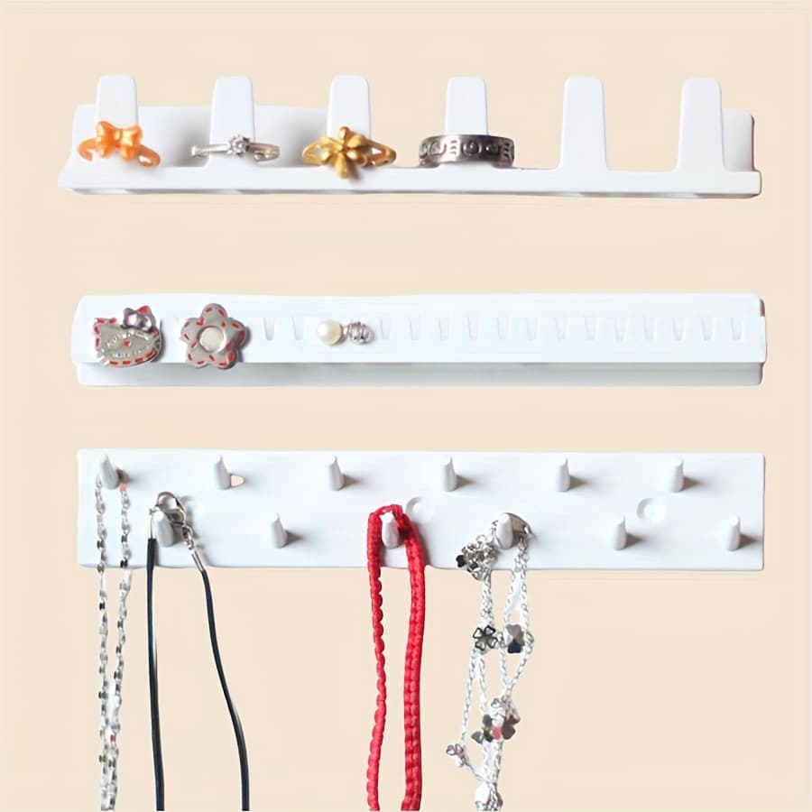 TEMU Adhesive Jewelry Hook Organizer Jewellery Storage Hanger Holder Combination 3pcs Wall Sticker Stand Set For Necklace Earring Ring Display,